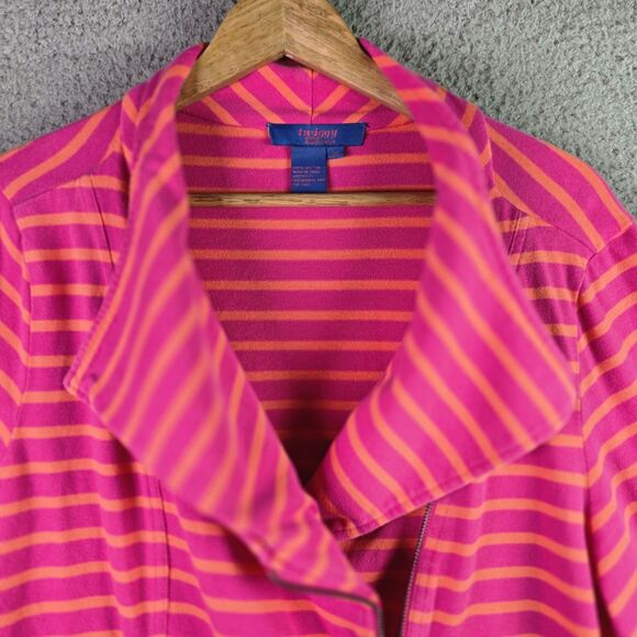 Twiggy London Pink Orange Striped Moto Jacket 3X Deep Pockets Asymmetric Zipper - Picture 6 of 16